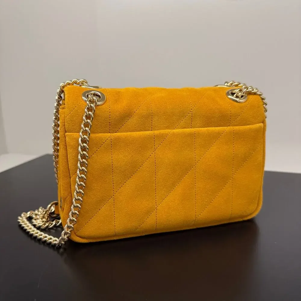 NEW‼️Coach Elodie Crossbody Bag 18 With Quilting CEU18 suede/Gold/Marigold